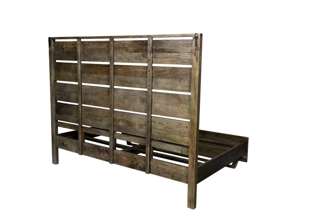 Dark Brown Slat Back Solid Wood King Bed