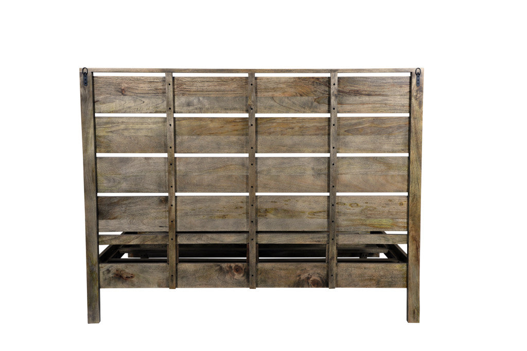 Dark Brown Slat Back Solid Wood King Bed