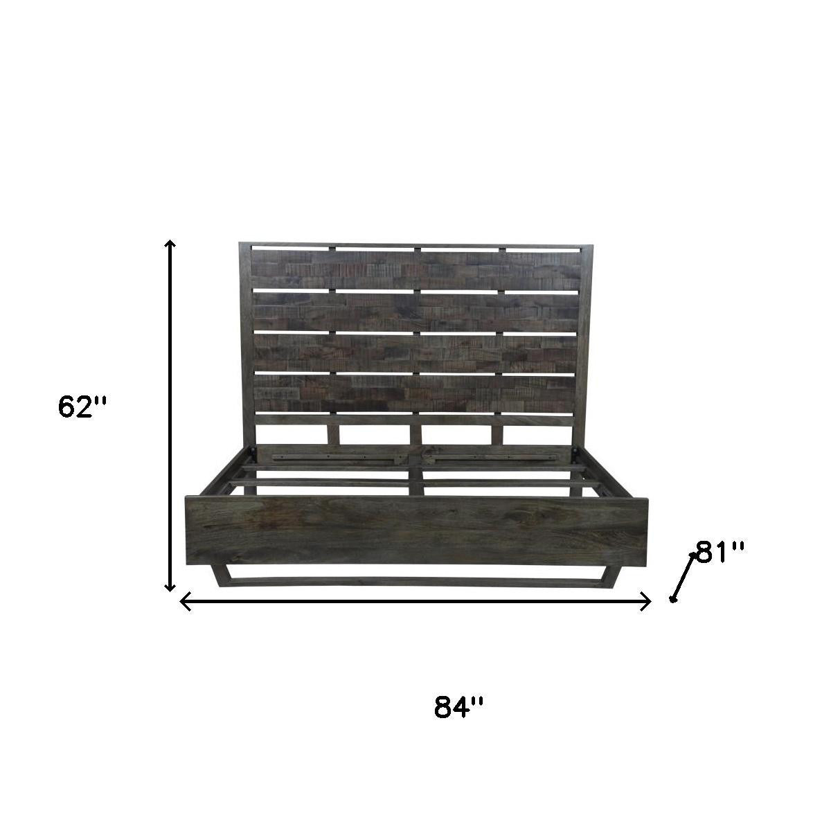 Dark Brown Slat Back Solid Wood King Bed
