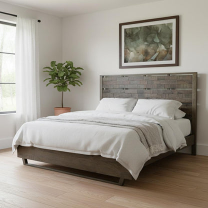 Dark Brown Slat Back Solid Wood King Bed