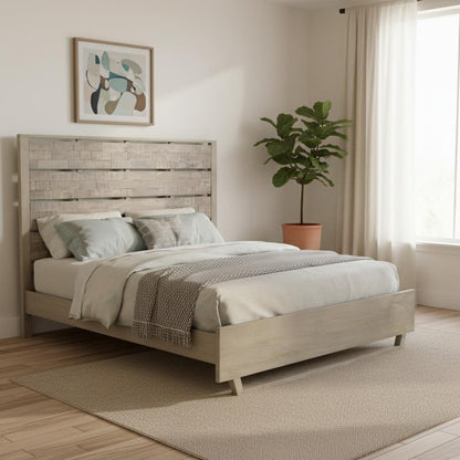 Gray Slat Back Solid Wood King Bed