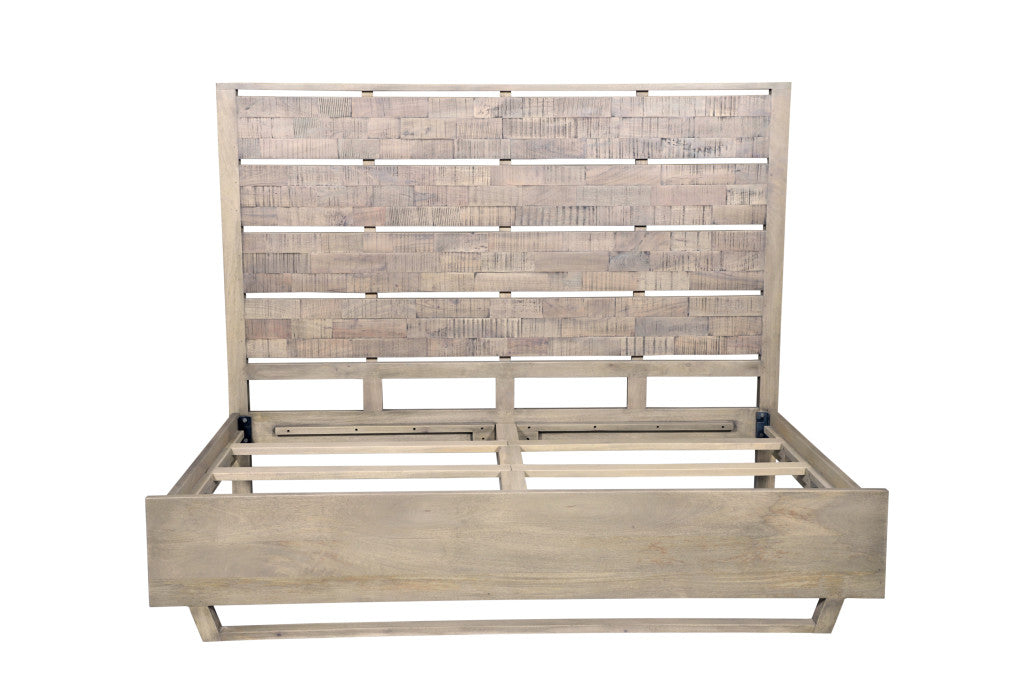 Gray Slat Back Solid Wood King Bed