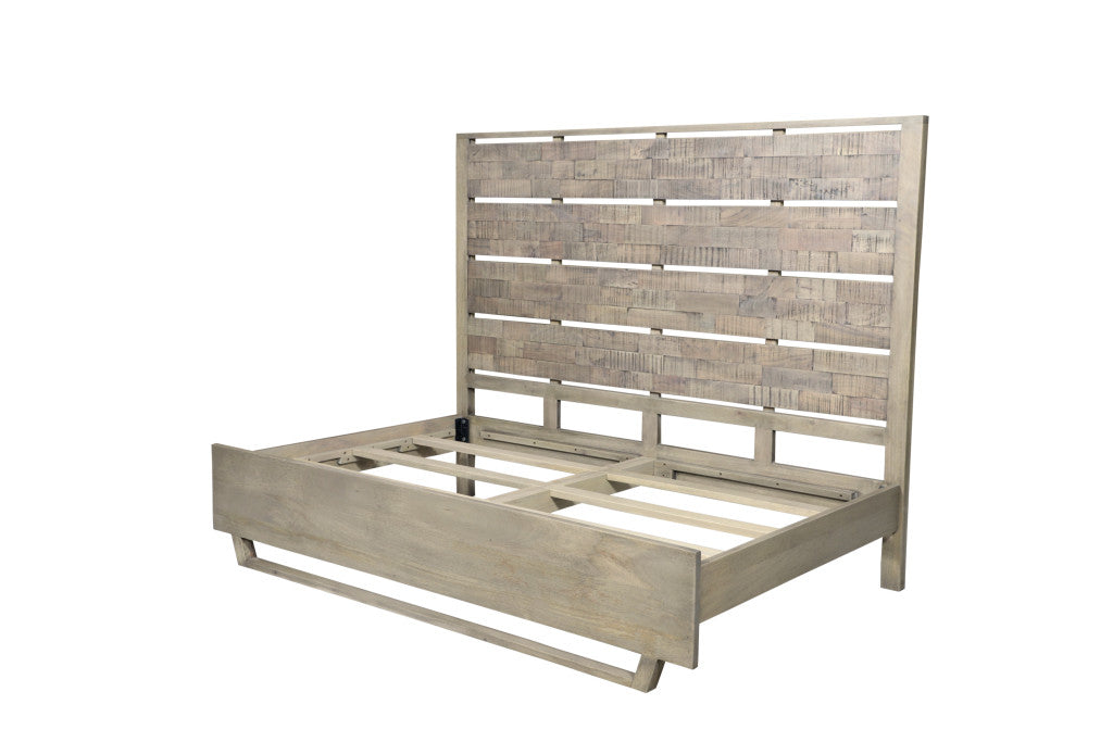 Gray Slat Back Solid Wood King Bed