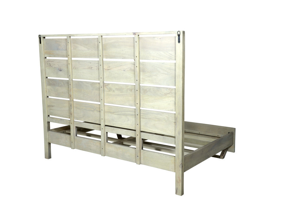 Gray Slat Back Solid Wood King Bed