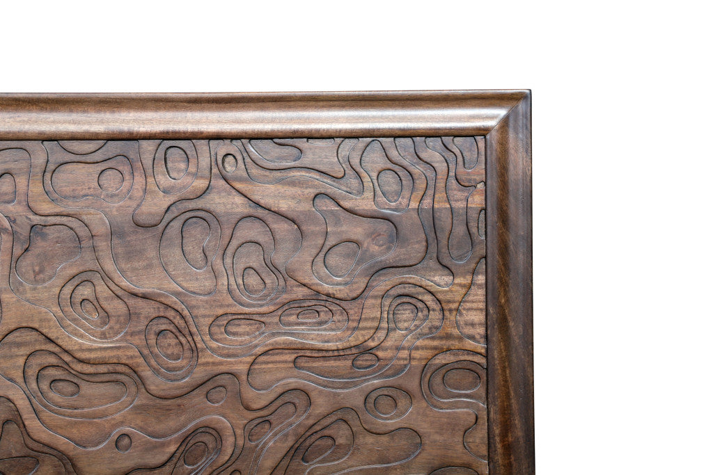 Brown Carved Abstract Solid Wood King Bed