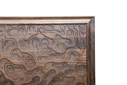 Brown Carved Abstract Solid Wood King Bed