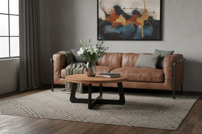 Brown & Black Solid Wood & Iron Round Cross Legs Coffee Table image 1