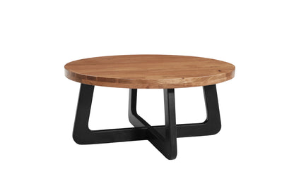 Brown & Black Solid Wood & Iron Round Cross Legs Coffee Table image 2
