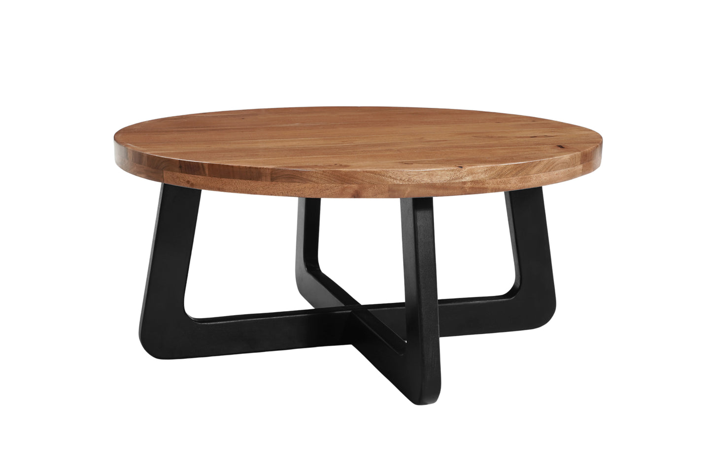 Brown & Black Solid Wood & Iron Round Cross Legs Coffee Table image 4