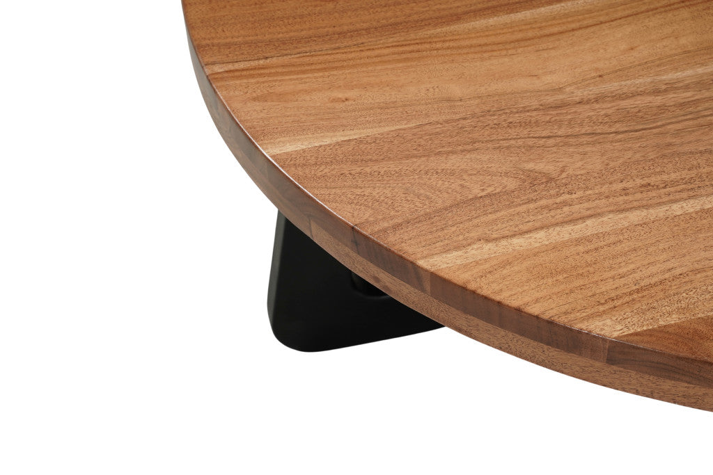 Brown & Black Solid Wood & Iron Round Cross Legs Coffee Table image 6