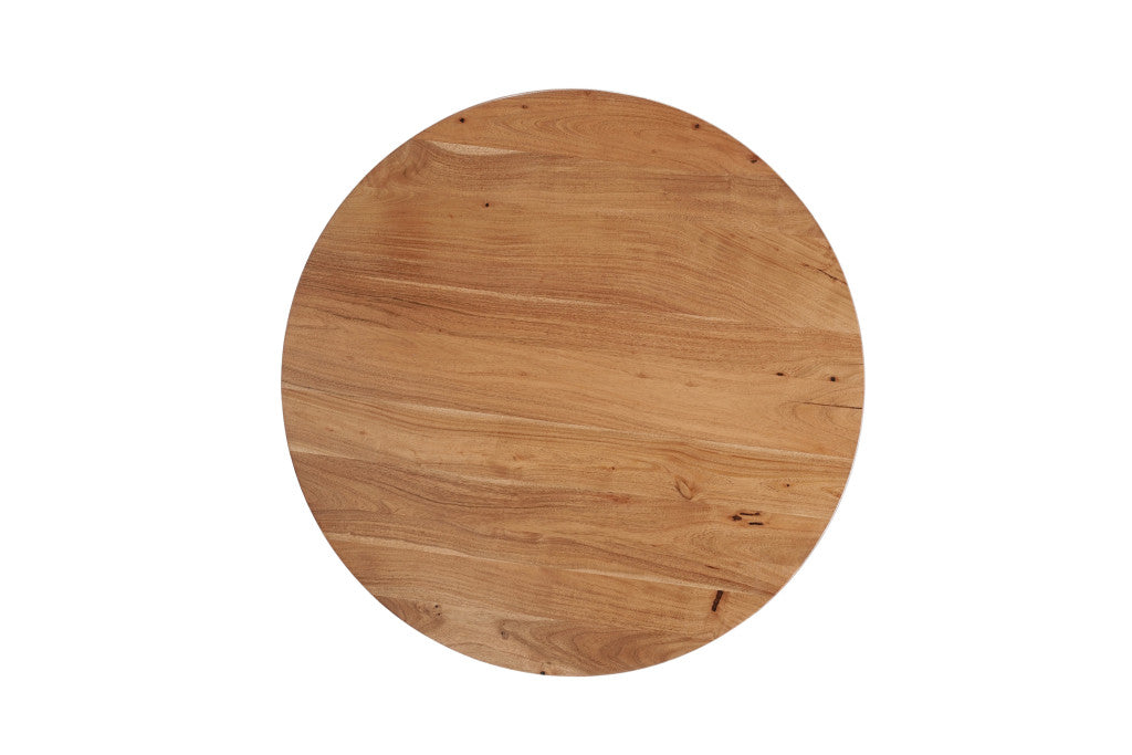 Brown & Black Solid Wood & Iron Round Cross Legs Coffee Table image 3