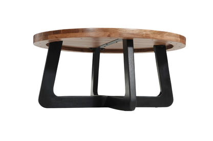Brown & Black Solid Wood & Iron Round Cross Legs Coffee Table image 5