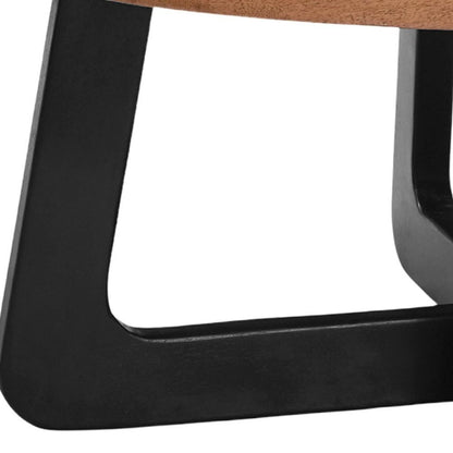 Brown & Black Solid Wood & Iron Round Cross Legs Coffee Table image 7