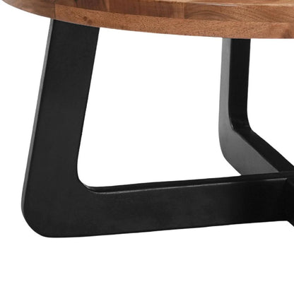 Brown & Black Solid Wood & Iron Round Cross Legs Coffee Table image 8