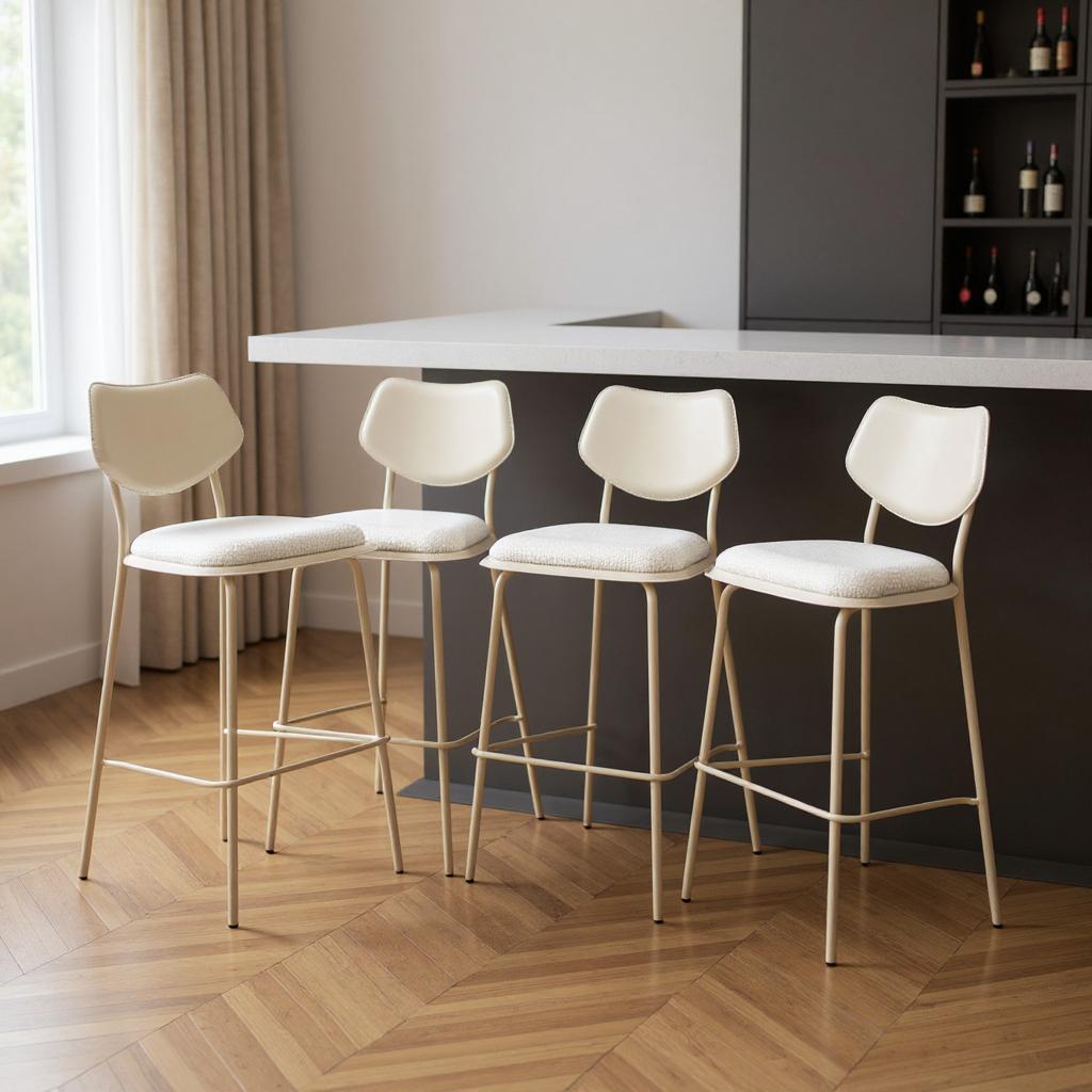 Light Gray Fabric Faux Leather & Steel Bar Height Bar Chairs - Set of 4
