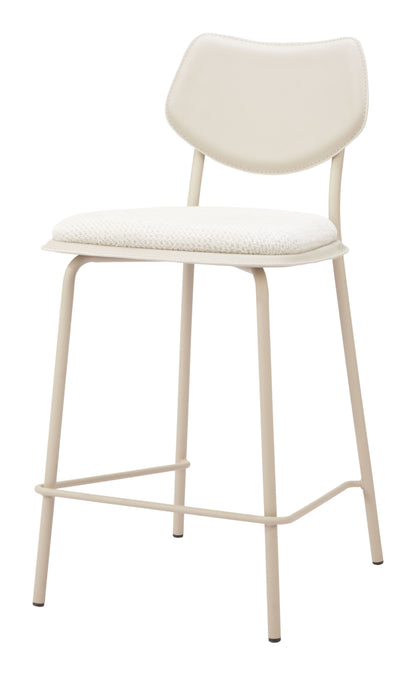 Light Gray Fabric Faux Leather & Steel Counter Height Bar Chairs - Set of 4