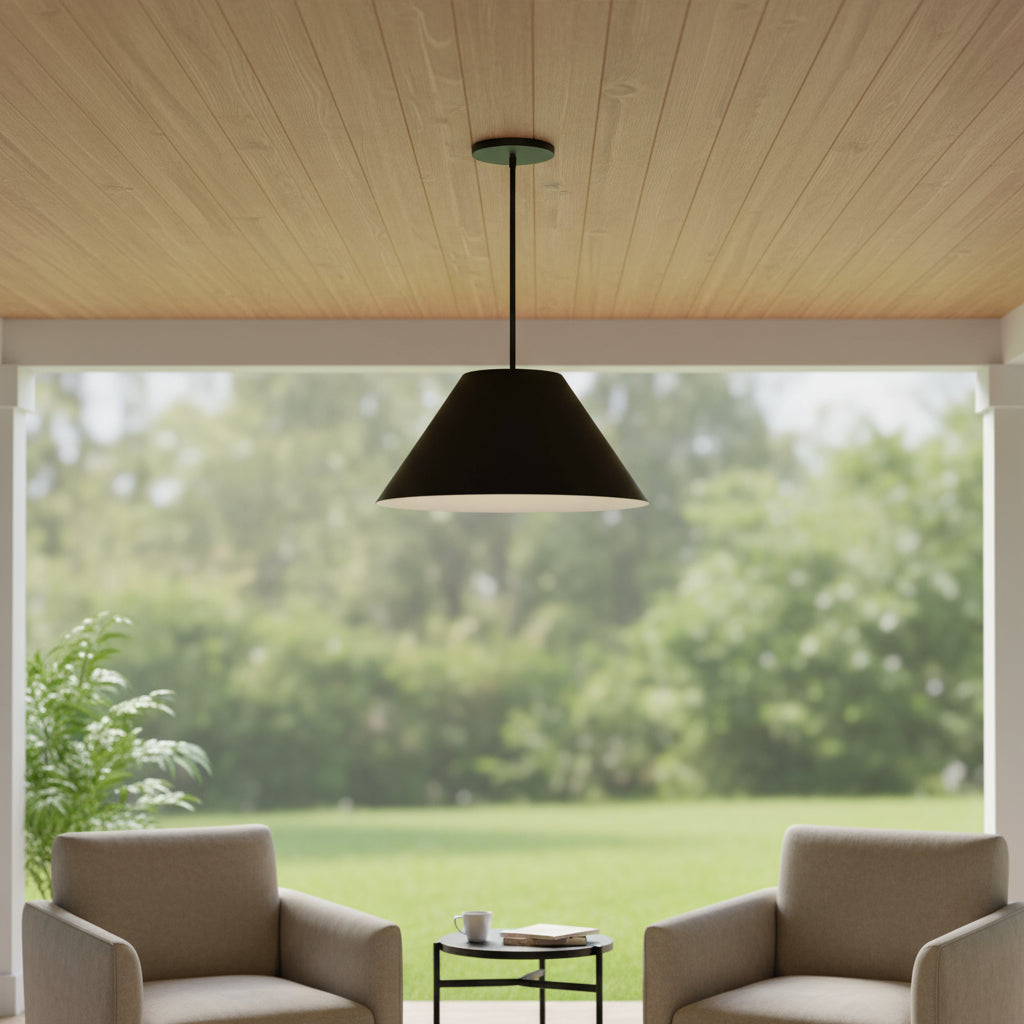 Black Aluminum Cone Dimmable Pendent Outdoor Hanging Light