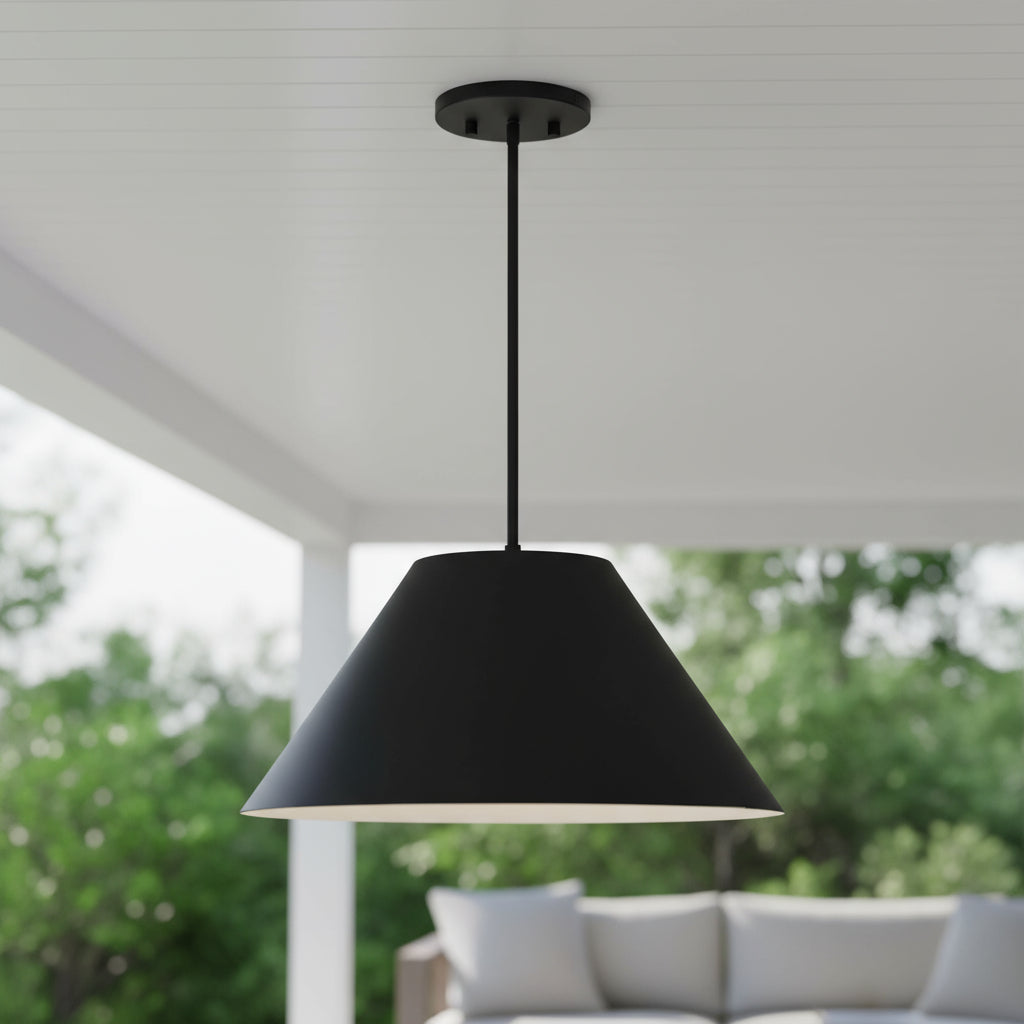 Black Aluminum Cone Dimmable Pendent Outdoor Hanging Light
