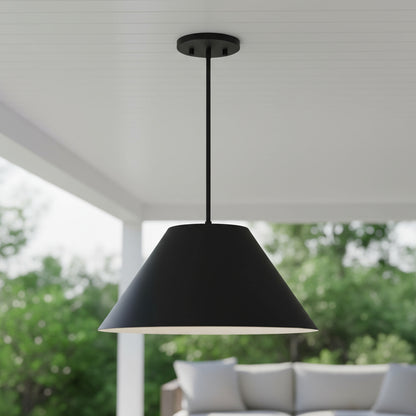 Black Aluminum Cone Dimmable Pendent Outdoor Hanging Light