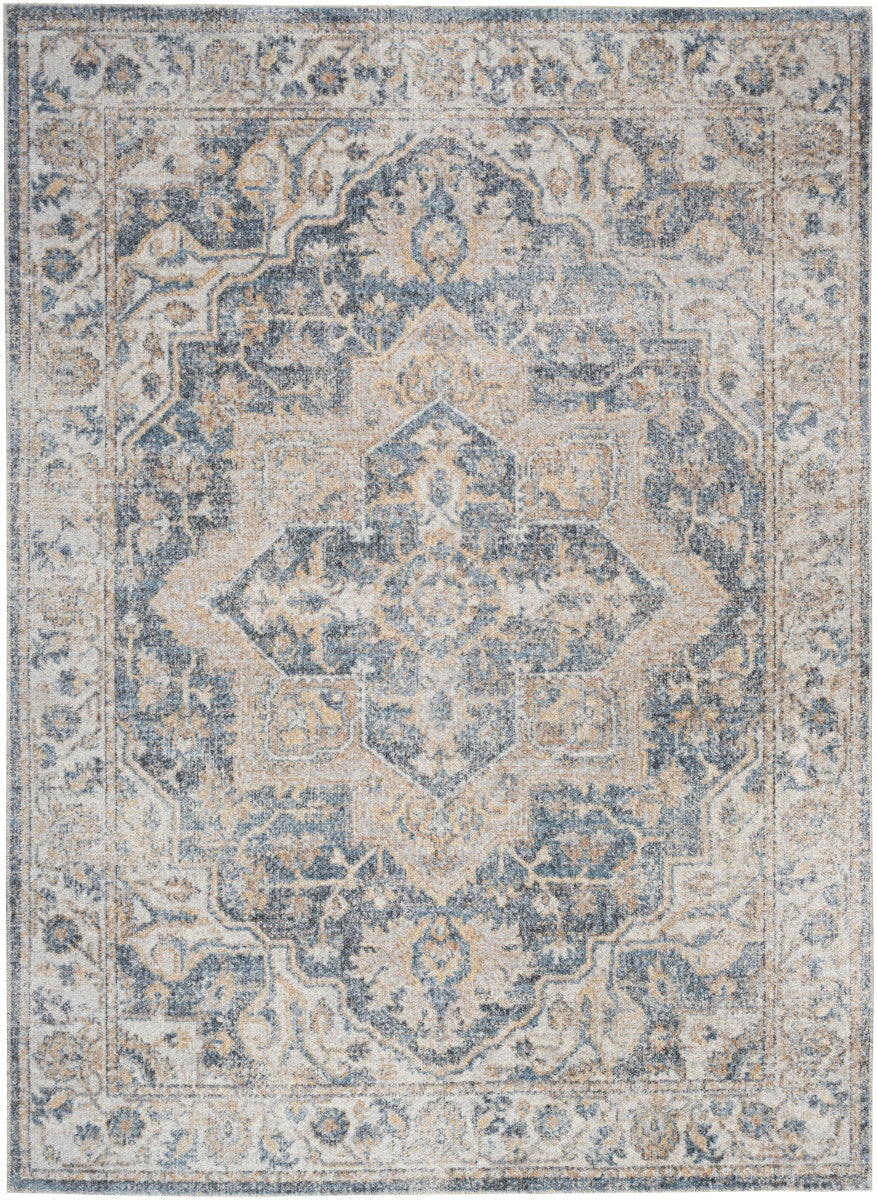 Nourison Astra Grey & Blue Pet Friendly Machine Washable Rug - 6'7" x 9'