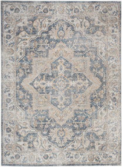 Nourison Astra Grey & Blue Pet Friendly Machine Washable Rug - 6'7" x 9'