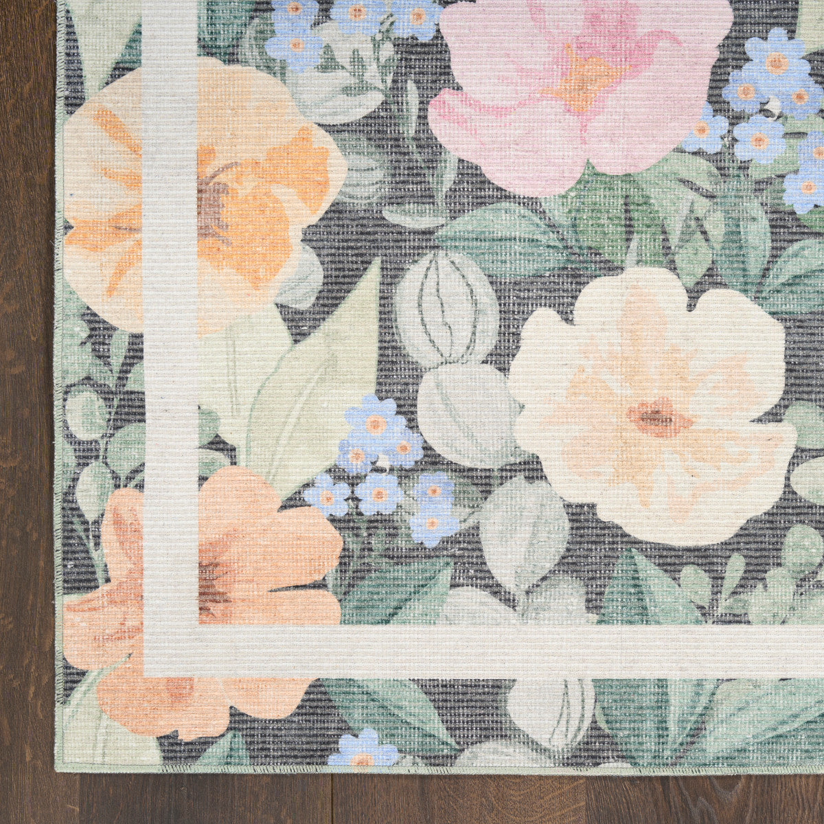 Nourison Botanical Charcoal & Multicolor Machine Washable Rug - Corner