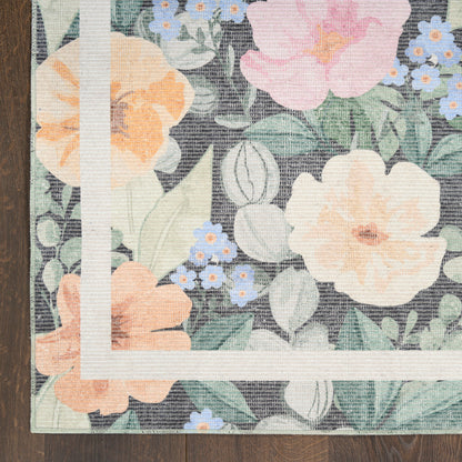 Nourison Botanical Charcoal & Multicolor Machine Washable Rug - Corner
