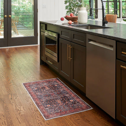 Nourison Grand Navy & Brick Pet Friendly Machine Washable Rug - Room Scene