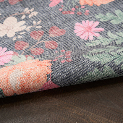 Nourison Botanical Charcoal & Multicolor Machine Washable Rug - Texture