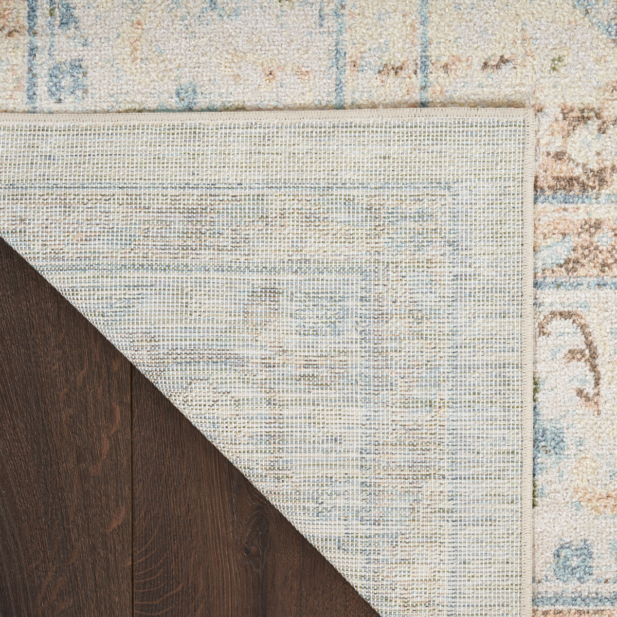 Nourison Astra Ivory & Blue Pet Friendly Machine Washable Rug - Corner
