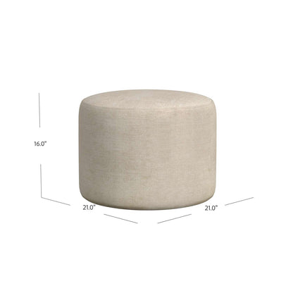 Anderson 16" Plush Round Ottoman in Cream Chenille fabric - Dimensional