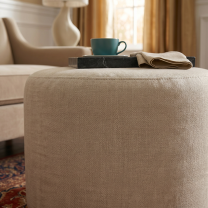 Anderson 16" Plush Round Ottoman in Cream Chenille fabric - Enhanced
