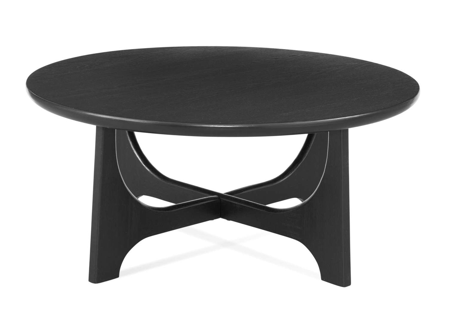 Dunnigan 18" Round Coffee Table with Flat Cut Oak Wood in Matte Black Finish - Straight On