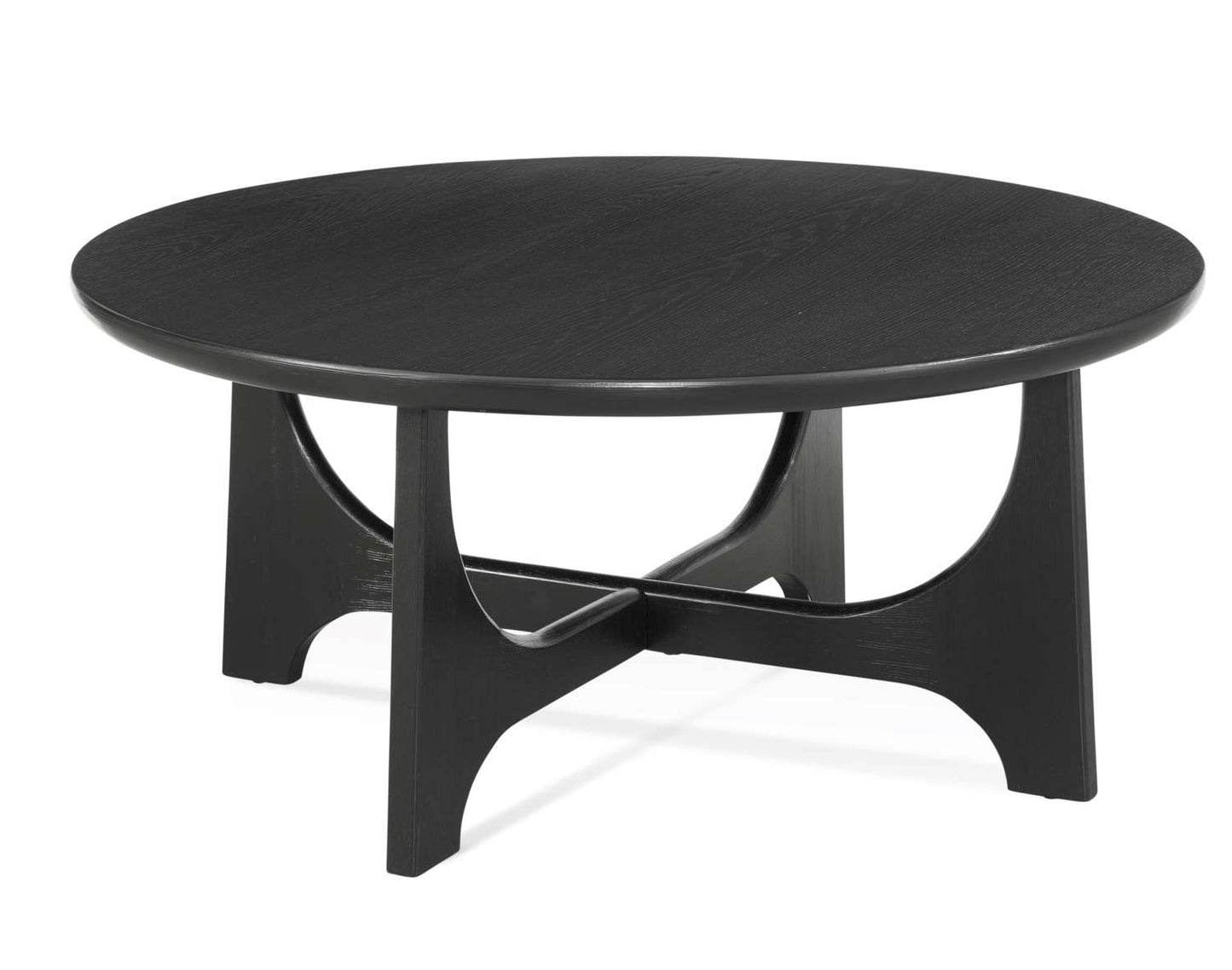 Dunnigan 18" Round Coffee Table with Flat Cut Oak Wood in Matte Black Finish - Angle