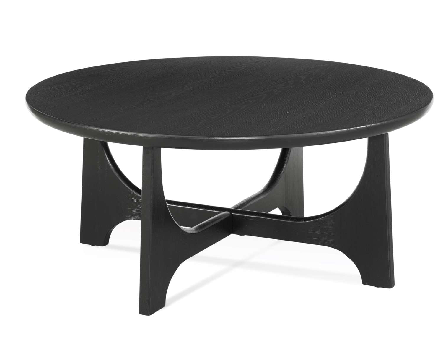 Dunnigan 18" Round Coffee Table with Flat Cut Oak Wood in Matte Black Finish - Angle