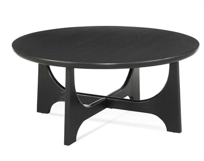 Dunnigan 18" Round Coffee Table with Flat Cut Oak Wood in Matte Black Finish - Angle
