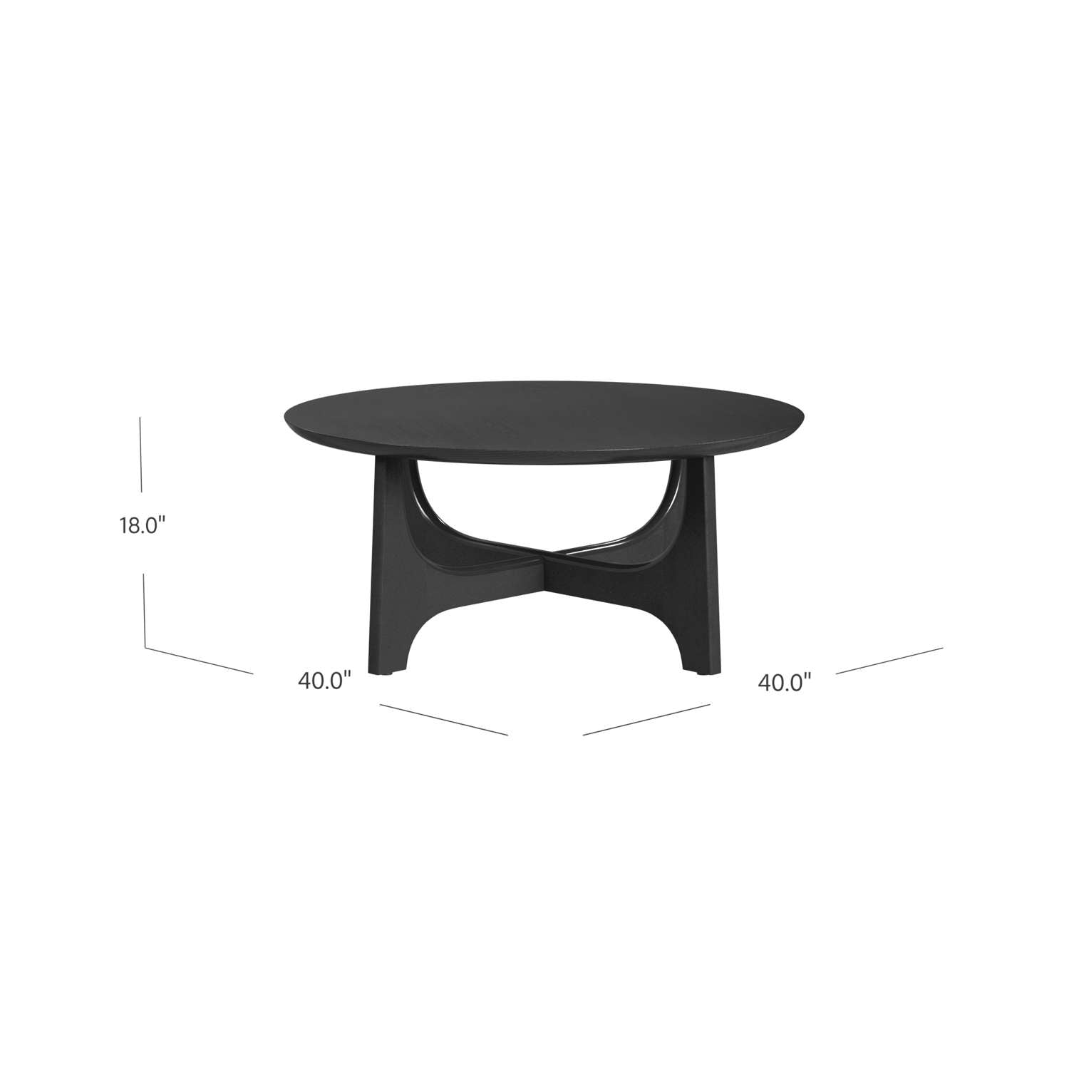 Dunnigan 18" Round Coffee Table with Flat Cut Oak Wood in Matte Black Finish - Dimensional