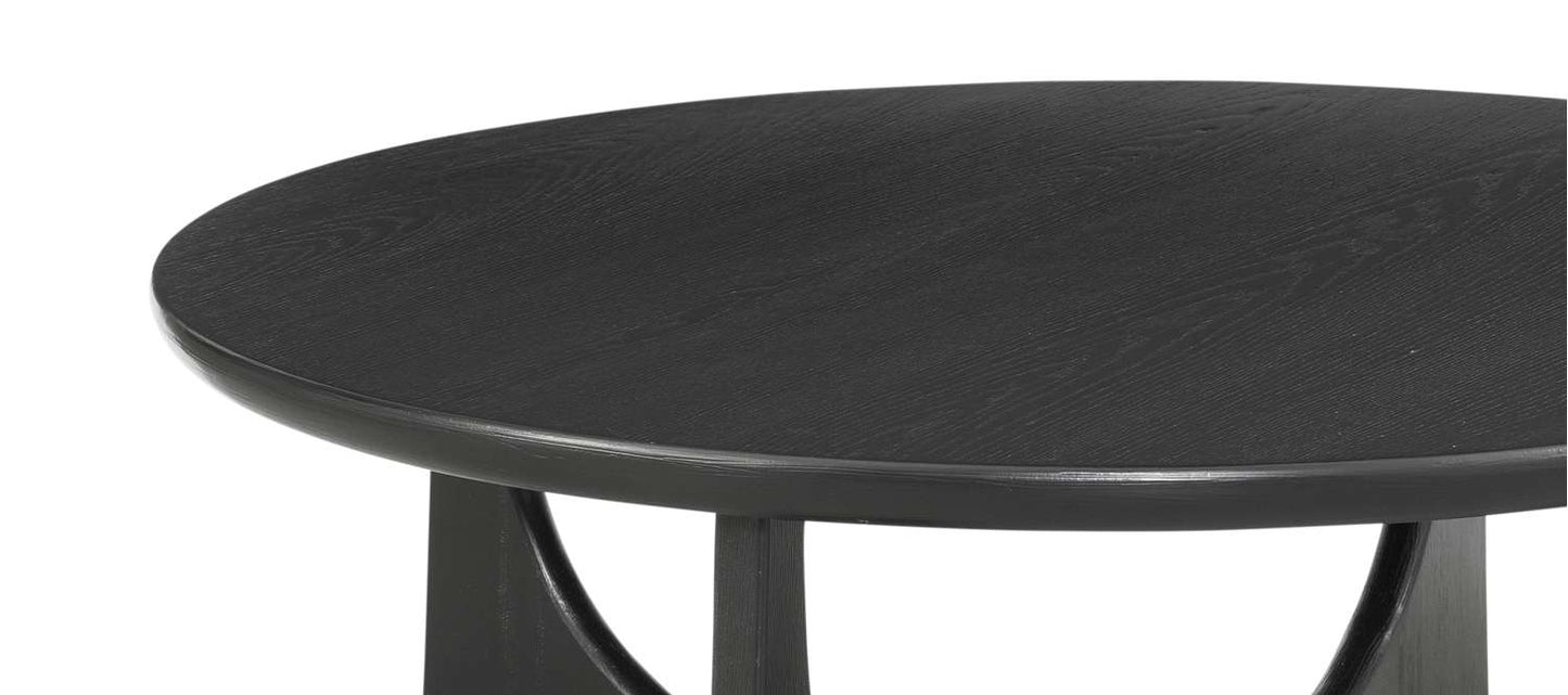 Dunnigan 18" Round Coffee Table with Flat Cut Oak Wood in Matte Black Finish - Detail