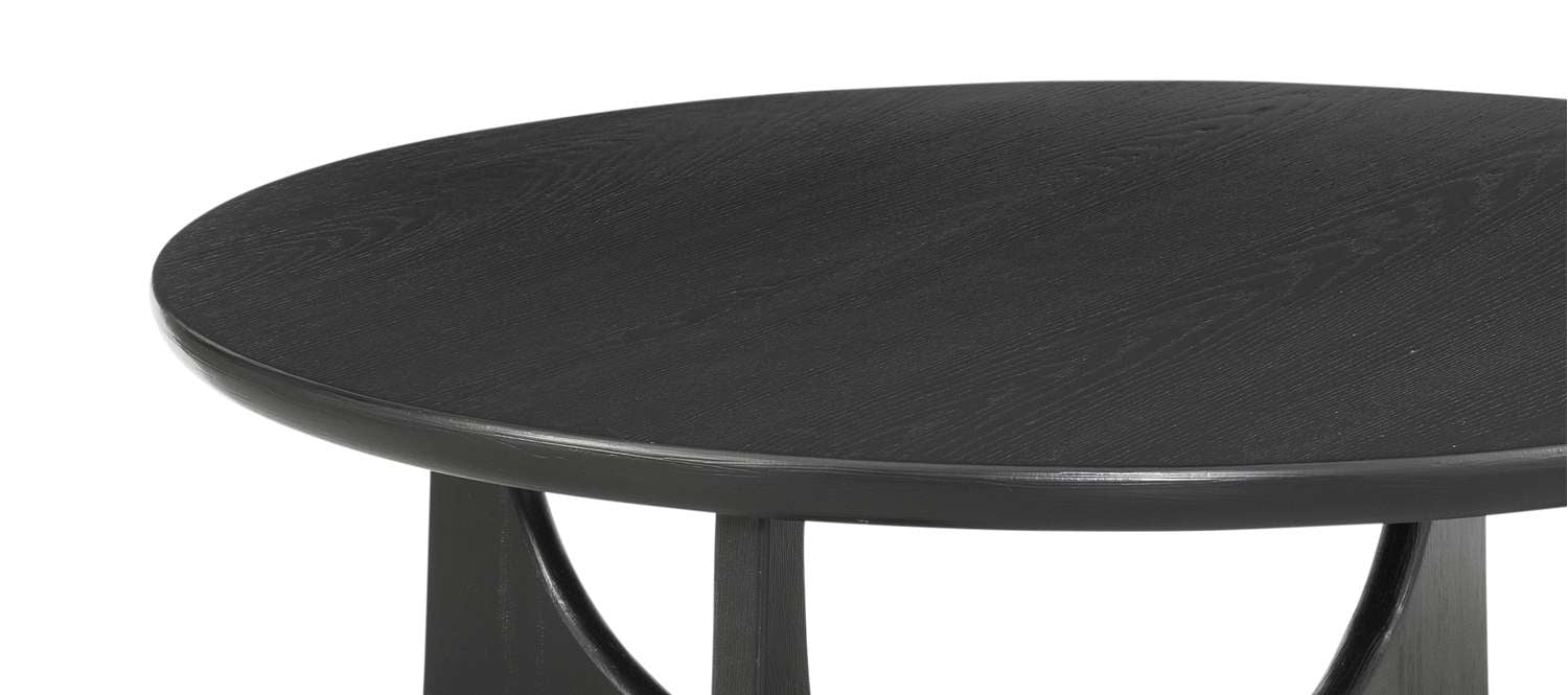 Dunnigan 18" Round Coffee Table with Flat Cut Oak Wood in Matte Black Finish - Detail