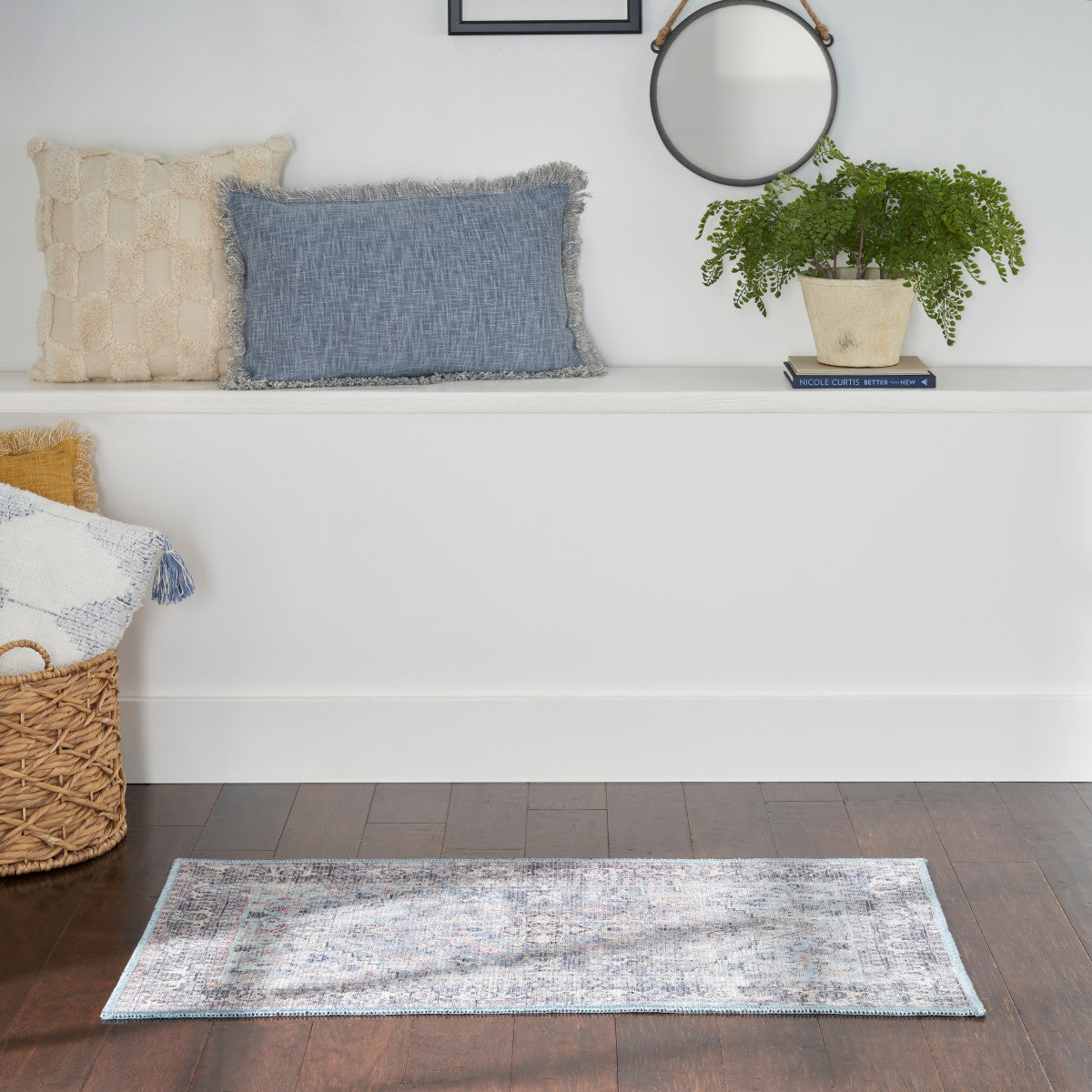 Nourison New Concept Light Grey & Blue Machine Washable Rug - Room Scene