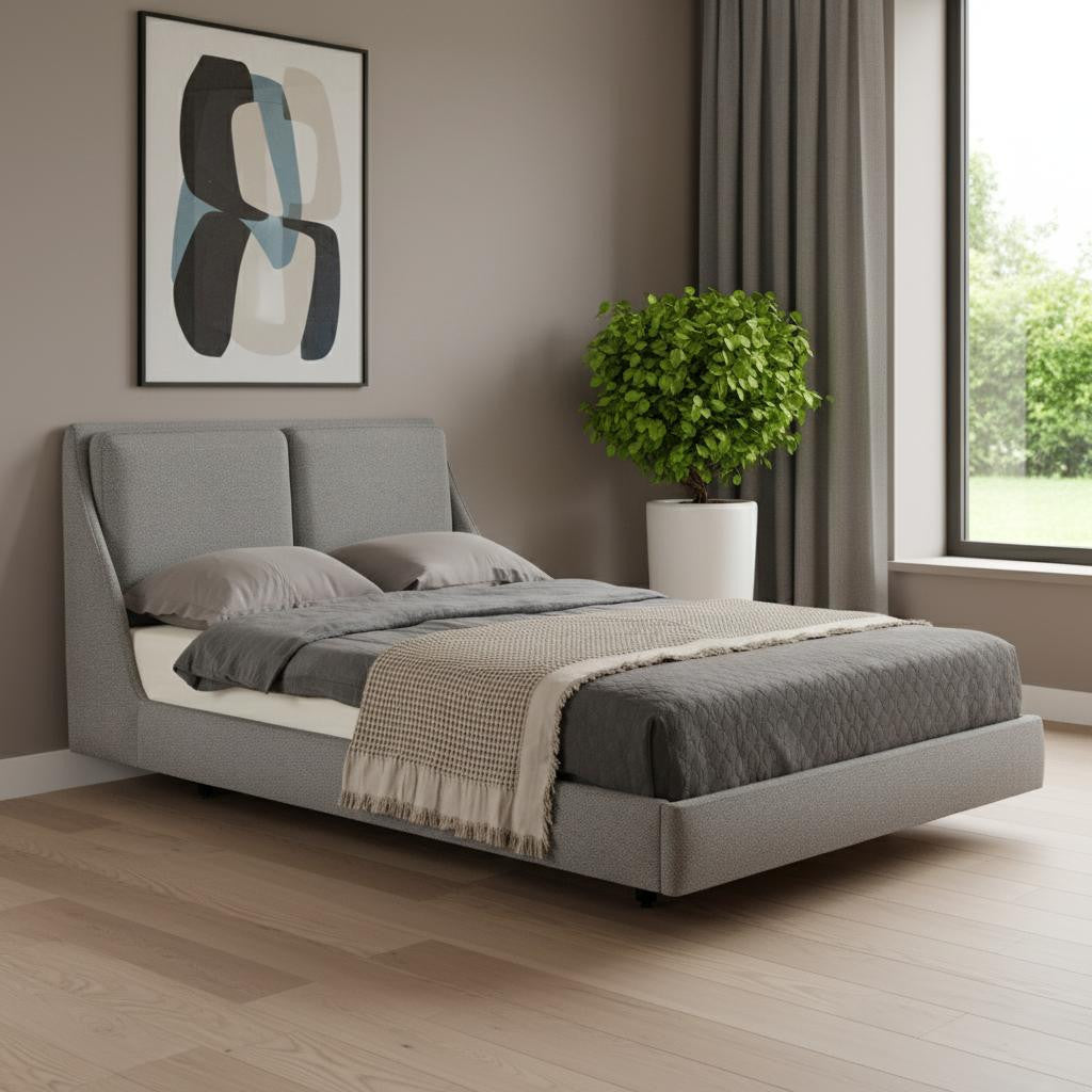 Gray Linen Upholstered King Bed
