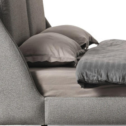 Gray Linen Upholstered King Bed