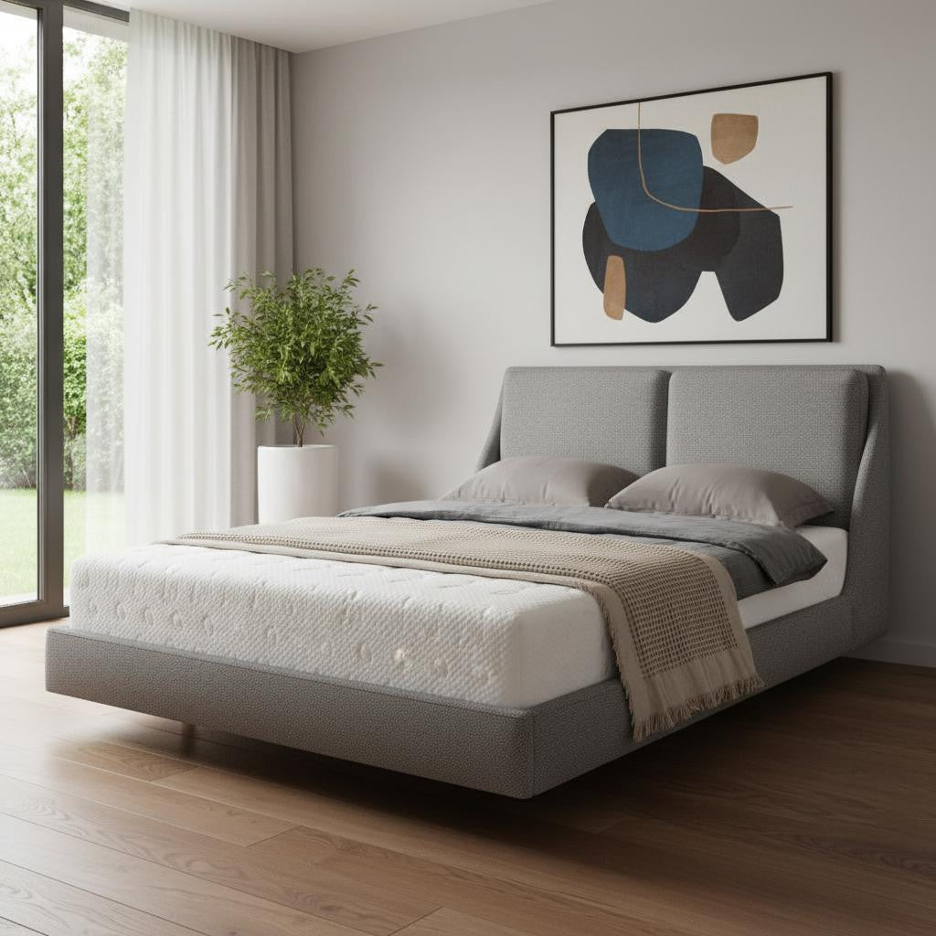 Gray Linen Upholstered Queen Bed