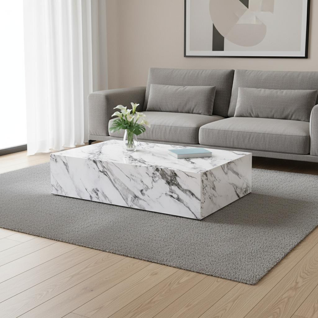 White Faux Marble Block Coffee Table image 1