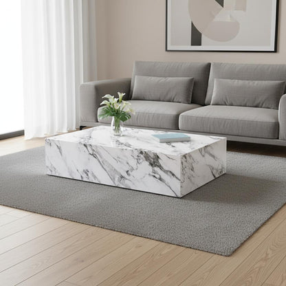 White Faux Marble Block Coffee Table image 1