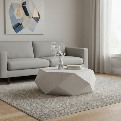 Gray Wood Hexagon Distressed Block Coffee Table image 1