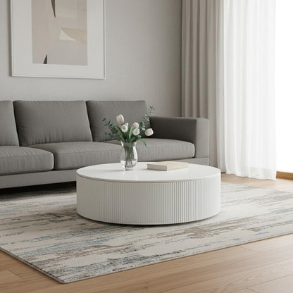 White Wood Round Drum Coffee Table image 1