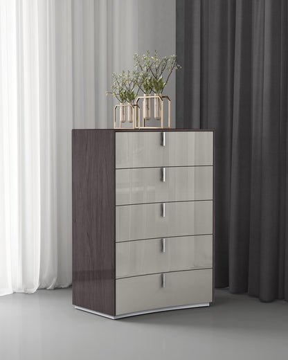 Chestnut And Light Gray Wood Five Drawer Dresser image 4