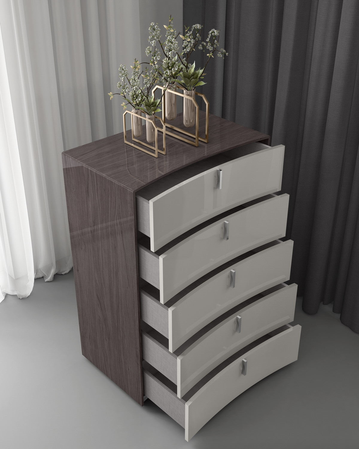 Chestnut And Light Gray Wood Five Drawer Dresser image 5