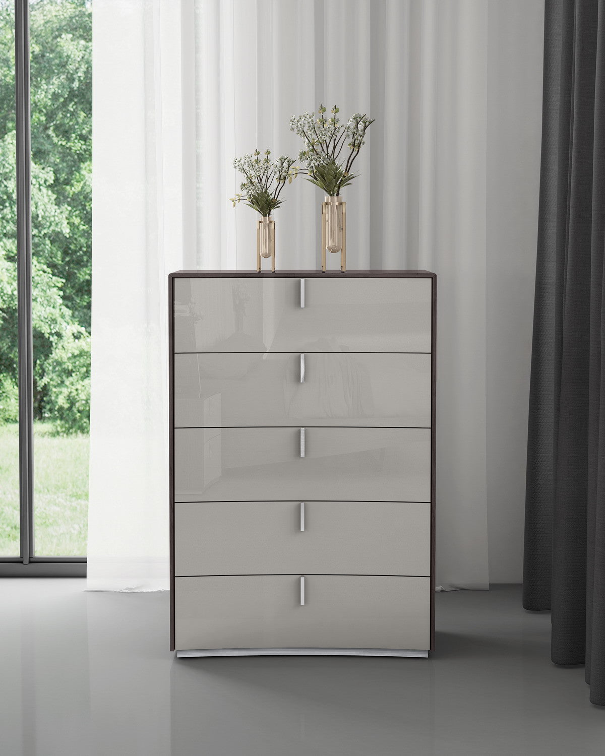 Chestnut And Light Gray Wood Five Drawer Dresser image 6